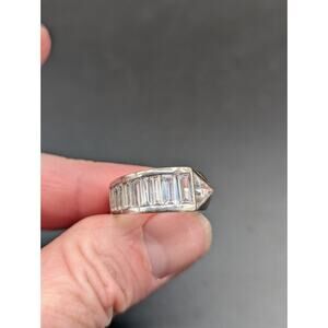 Vintage Silver Tone Trillion & Baguette Cut CZ Wedding Ring Size 5